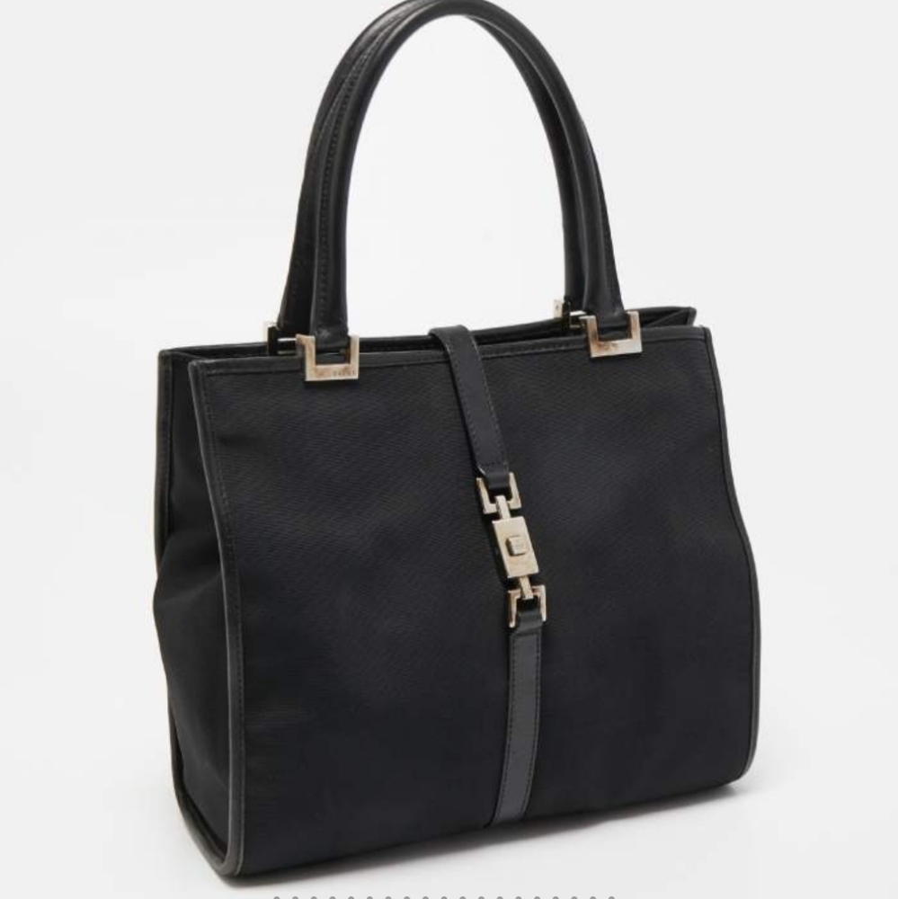Gucci Black Nylon and Leather Jackie O Tote